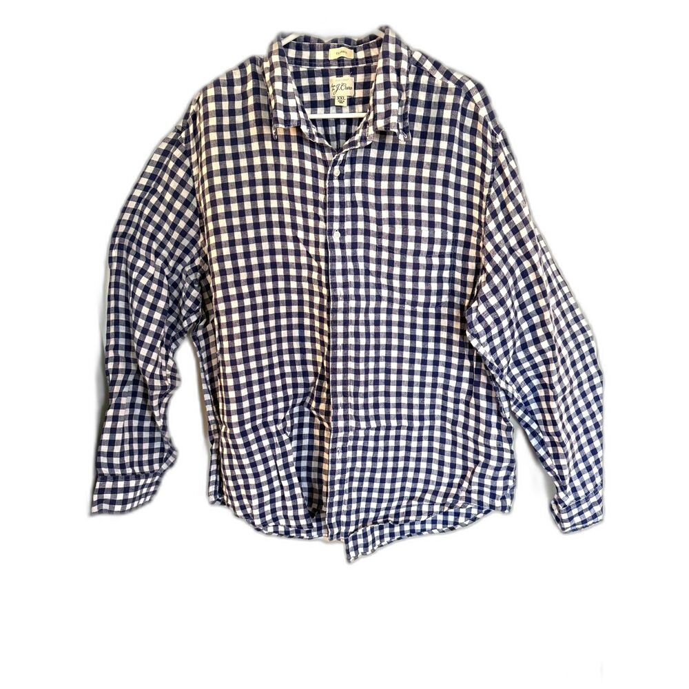 J Crew Irish Linen Blue white Plaid Men's Long sleeve Button Shirt Size XXL